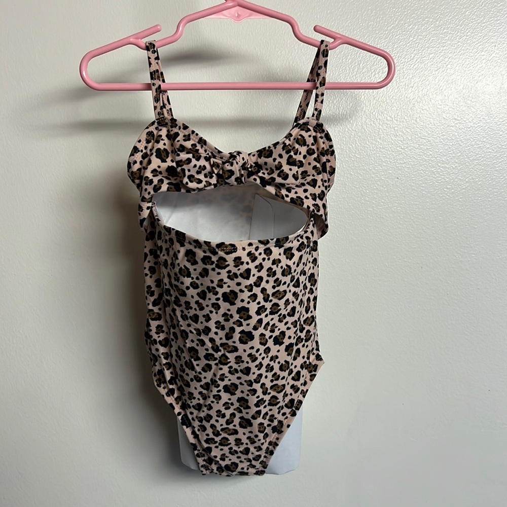 Cotton On Kids cheetah print one piece bathing suit with front cutout and bow
